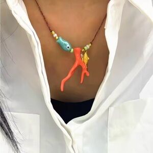 Colorful Coral Ocean Boho Pendant Necklace Fish